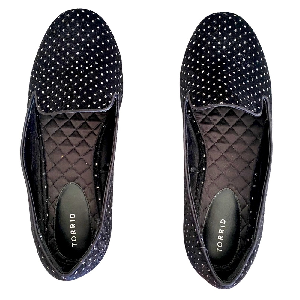 Torrid Black Suede Loafer W/ Silver Polka Dot Detail Size 11.5WW
